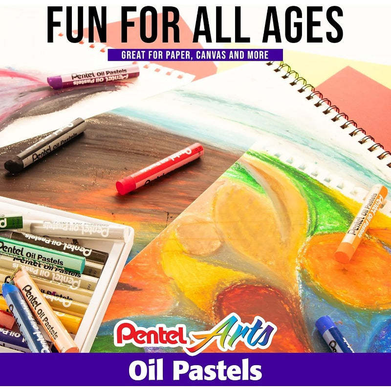Pentel Arts Oil Pastel Set PHN, Assorted Brilliant Colors, Smoothly Applied & Blendable for Creative Shading, and Art