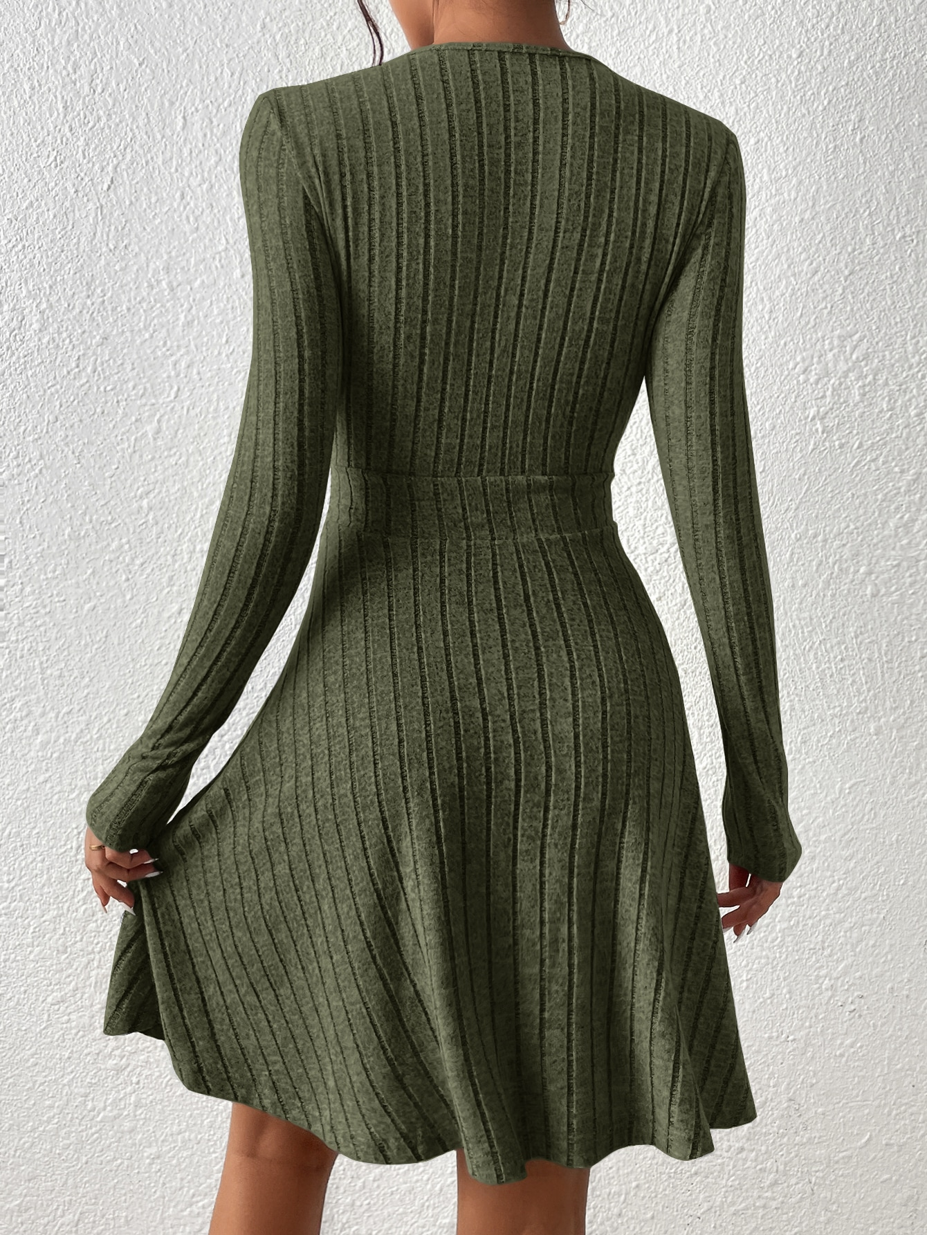 Slim Fit V Neck Long Sleeve Knit Dress for Women, Autumn Winter Bodycon Sweater Midi Casual Solid Color Outfit