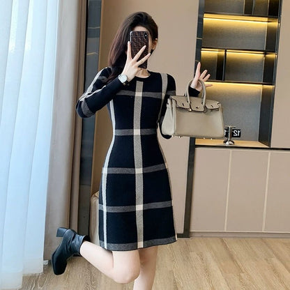 Autumn Temperament Retro, Knitted Sweater Black Bottom Skirt Winter, Autumn Dress Is Thin Casual Warm Fashion
