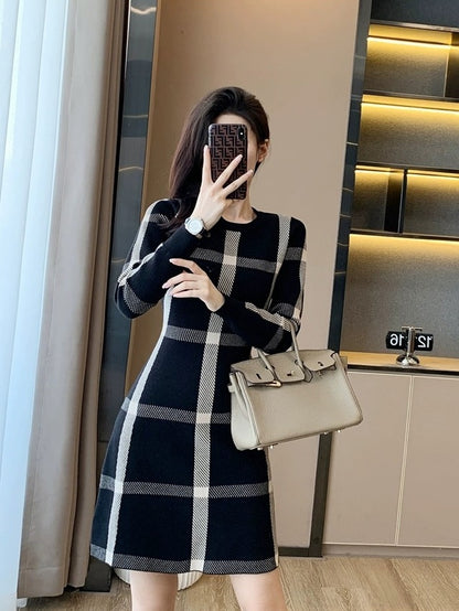 Autumn Temperament Retro, Knitted Sweater Black Bottom Skirt Winter, Autumn Dress Is Thin Casual Warm Fashion