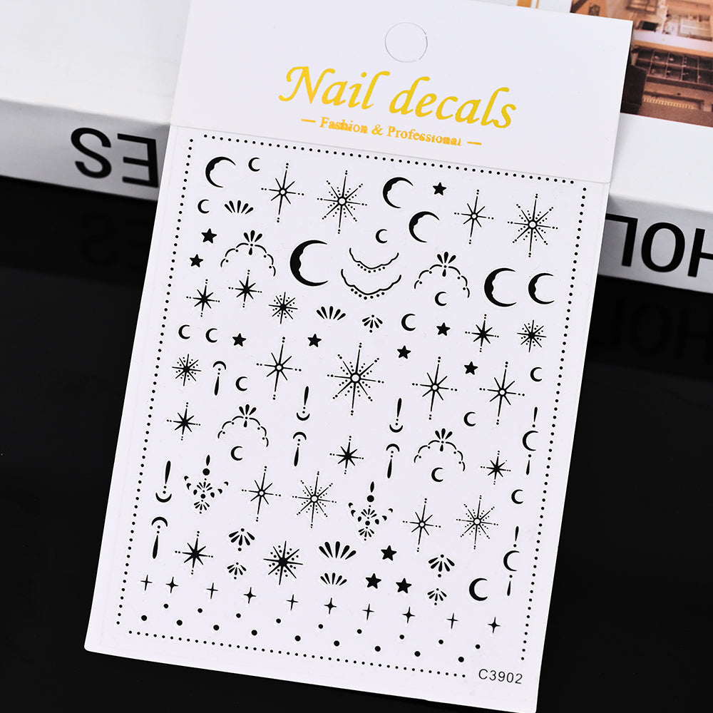 3D Gold Sun Moon Star Nail Art Stickers Celestial Self Adhesive Decals