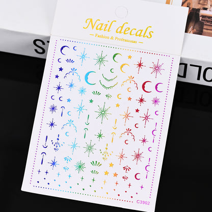 3D Gold Sun Moon Star Nail Art Stickers Celestial Self Adhesive Decals