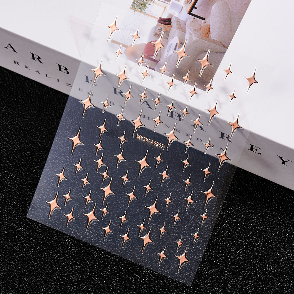 3D Gold Sun Moon Star Nail Art Stickers Celestial Self Adhesive Decals