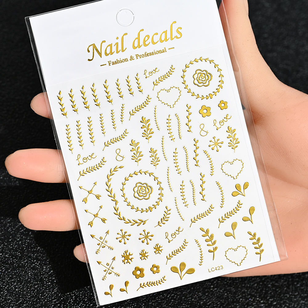3D Gold Sun Moon Star Nail Art Stickers Celestial Self Adhesive Decals