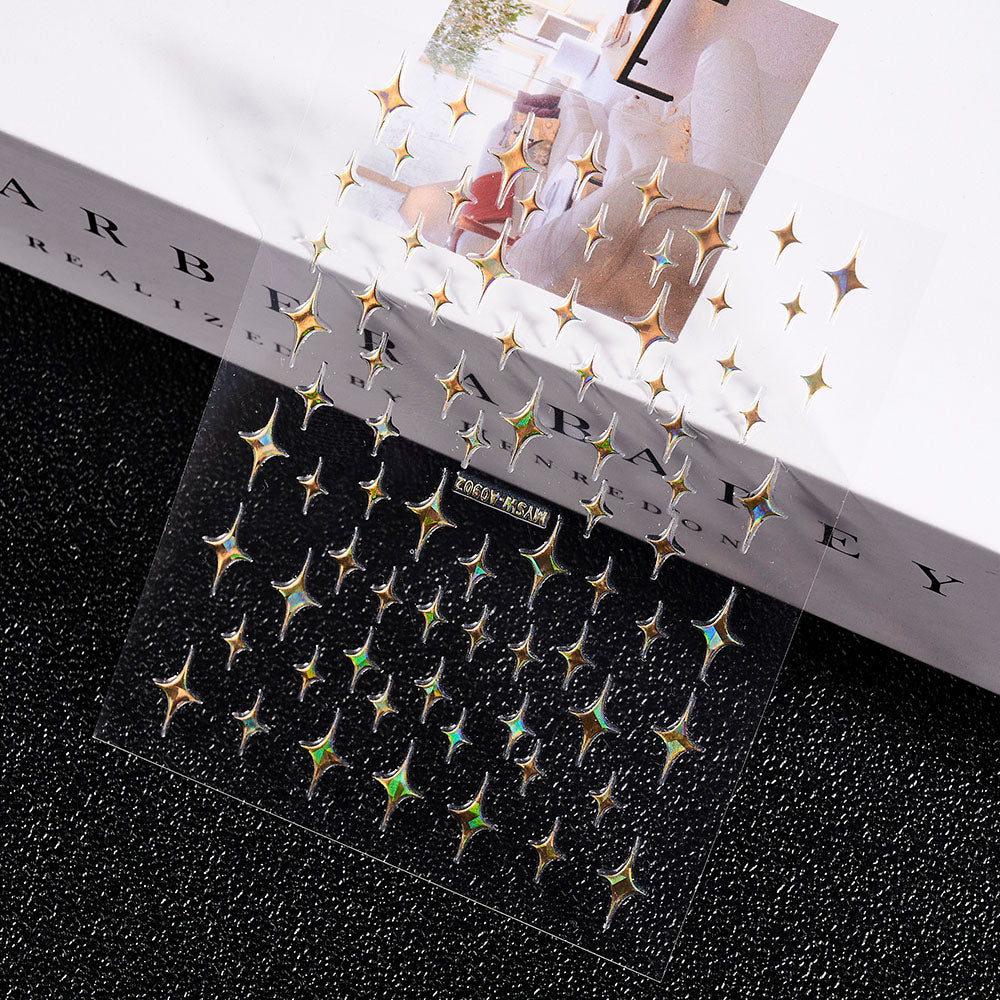 3D Gold Sun Moon Star Nail Art Stickers Celestial Self Adhesive Decals