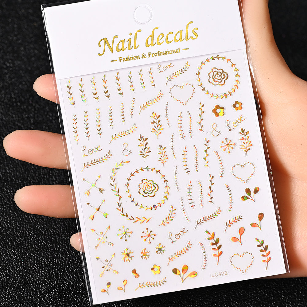 3D Gold Sun Moon Star Nail Art Stickers Celestial Self Adhesive Decals