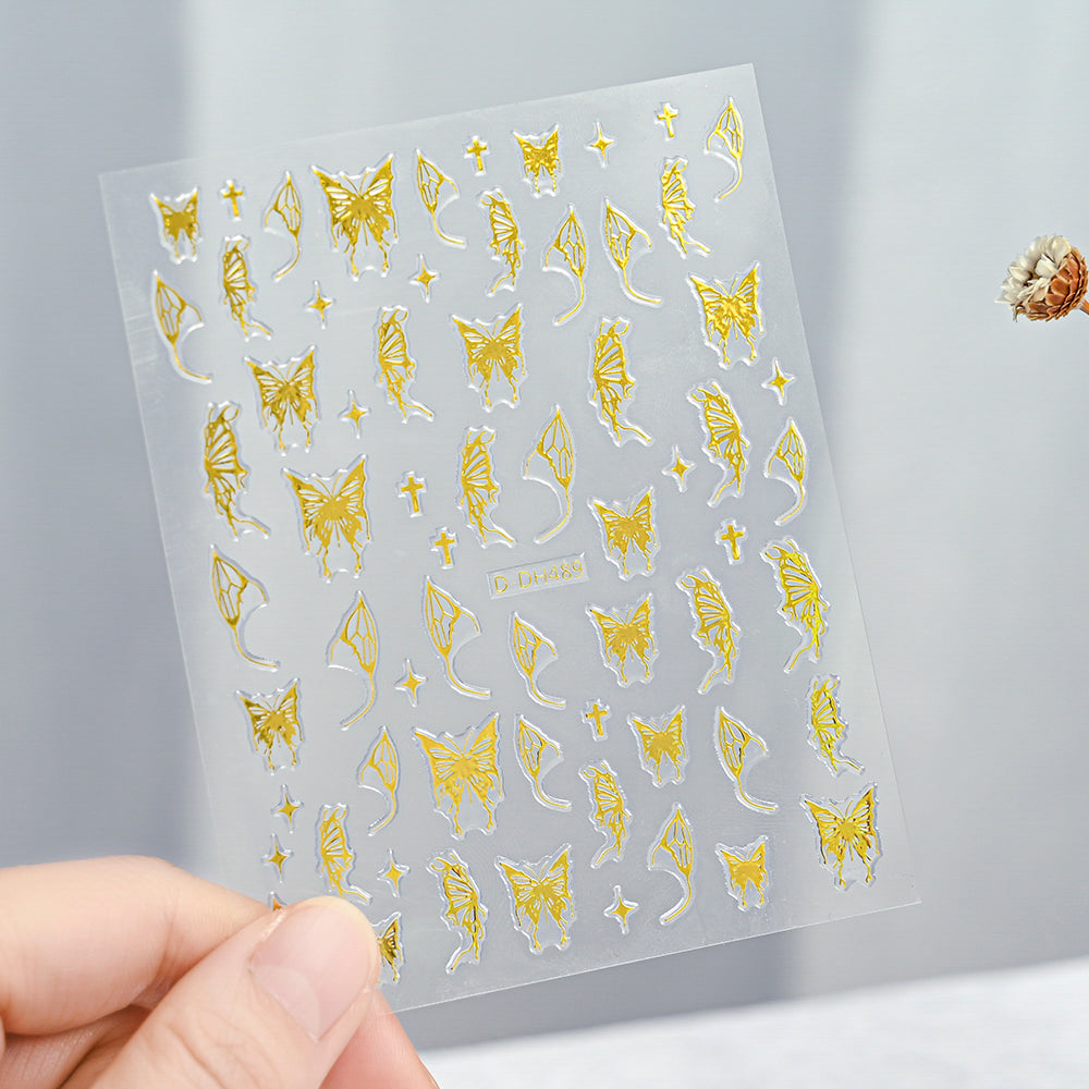 3D Gold Sun Moon Star Nail Art Stickers Celestial Self Adhesive Decals