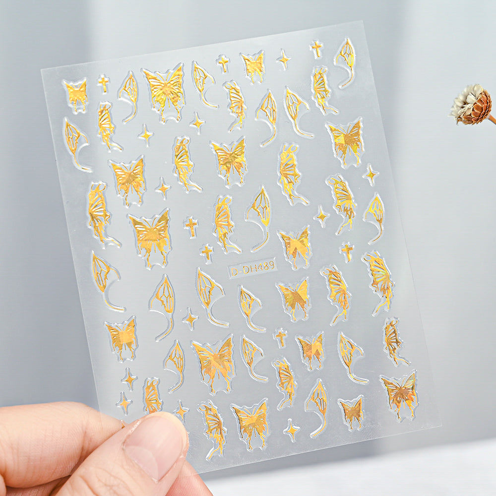 3D Gold Sun Moon Star Nail Art Stickers Celestial Self Adhesive Decals