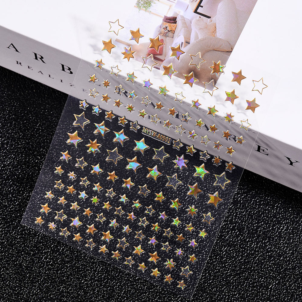 3D Gold Sun Moon Star Nail Art Stickers Celestial Self Adhesive Decals