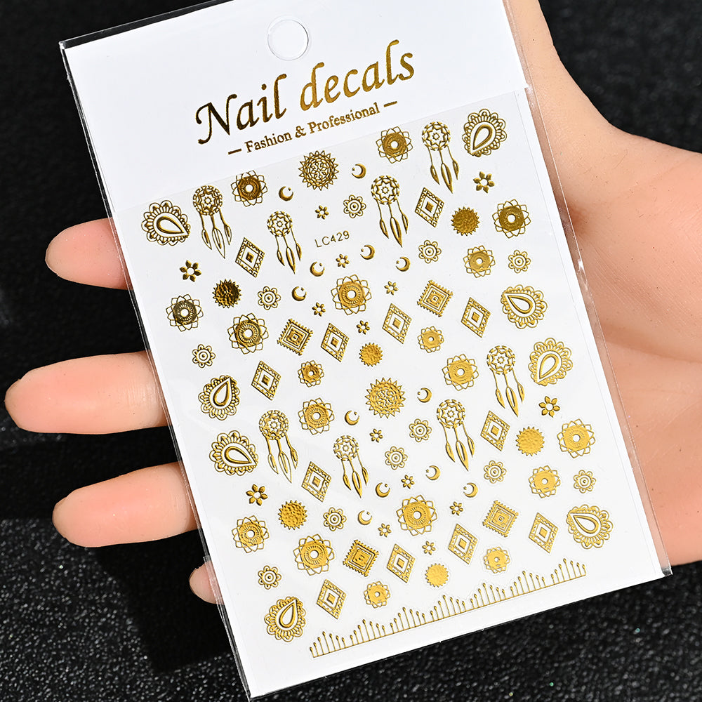 3D Gold Sun Moon Star Nail Art Stickers Celestial Self Adhesive Decals