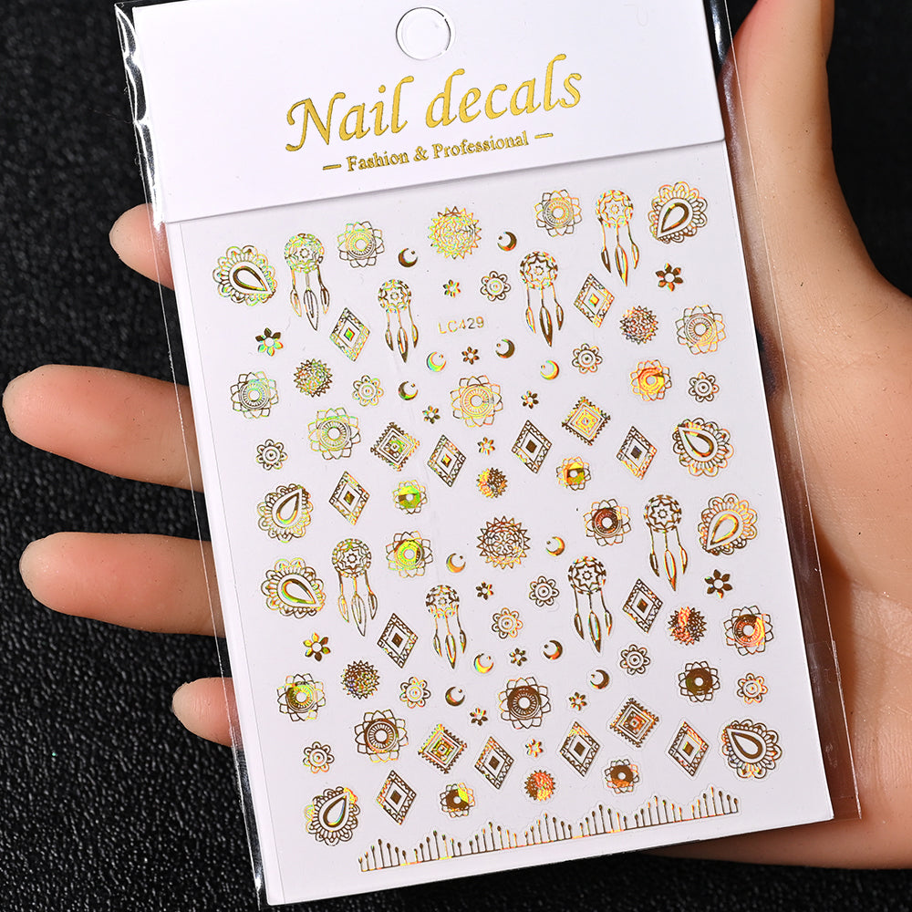 3D Gold Sun Moon Star Nail Art Stickers Celestial Self Adhesive Decals