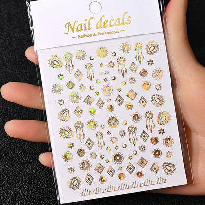 3D Gold Sun Moon Star Nail Art Stickers Celestial Self Adhesive Decals