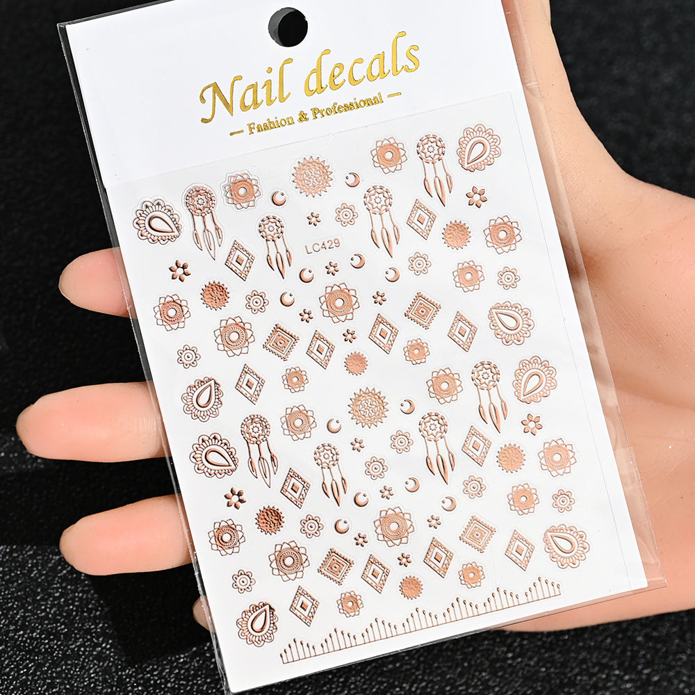 3D Gold Sun Moon Star Nail Art Stickers Celestial Self Adhesive Decals