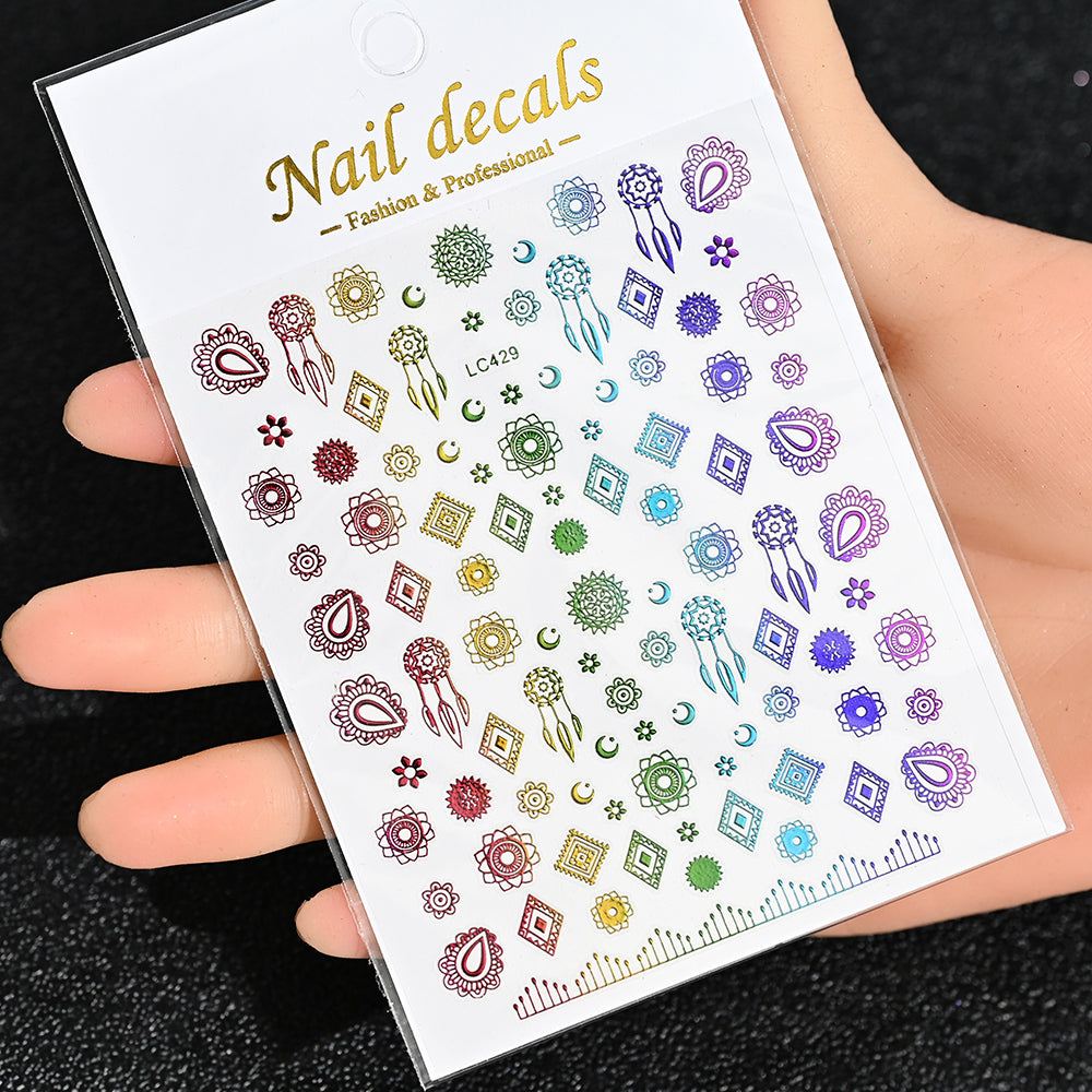 3D Gold Sun Moon Star Nail Art Stickers Celestial Self Adhesive Decals