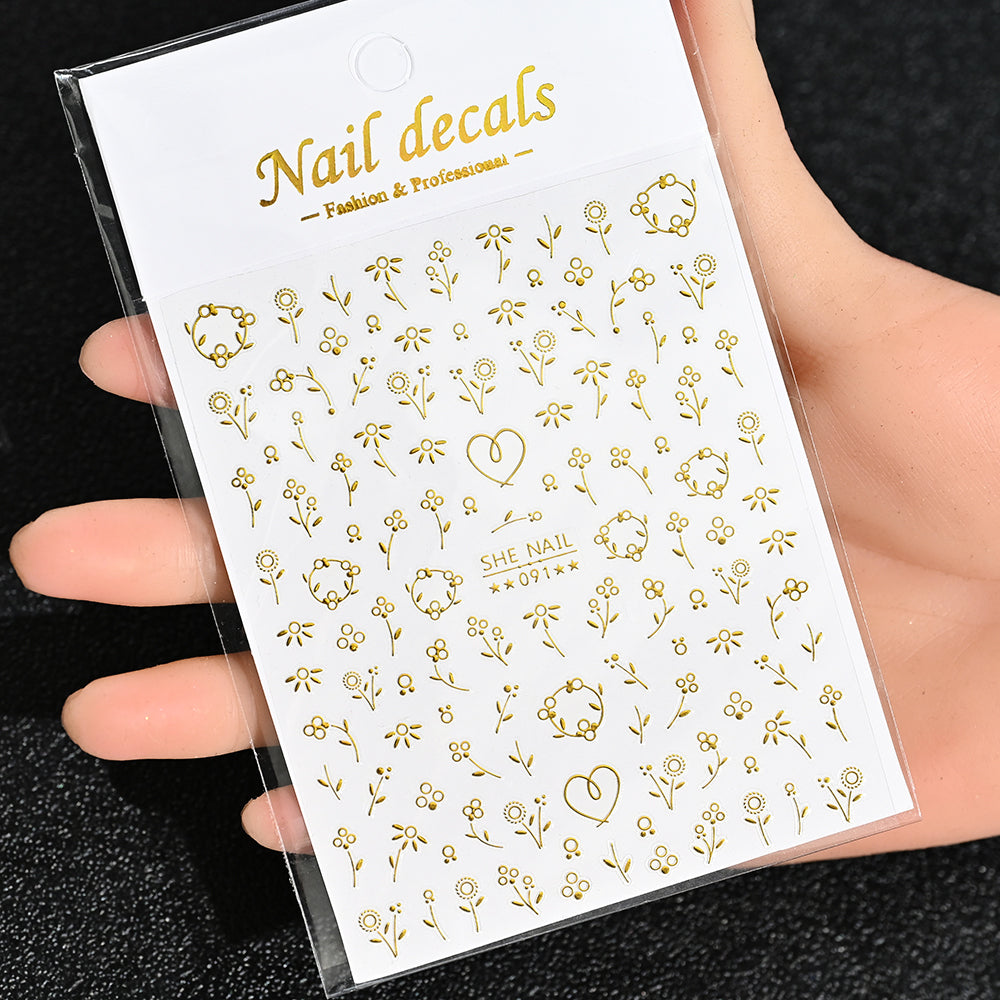 3D Gold Sun Moon Star Nail Art Stickers Celestial Self Adhesive Decals