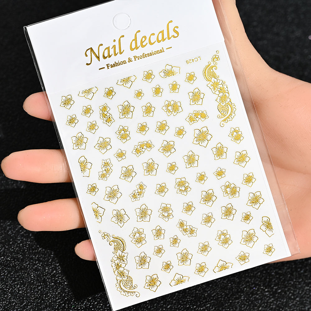 3D Gold Sun Moon Star Nail Art Stickers Celestial Self Adhesive Decals