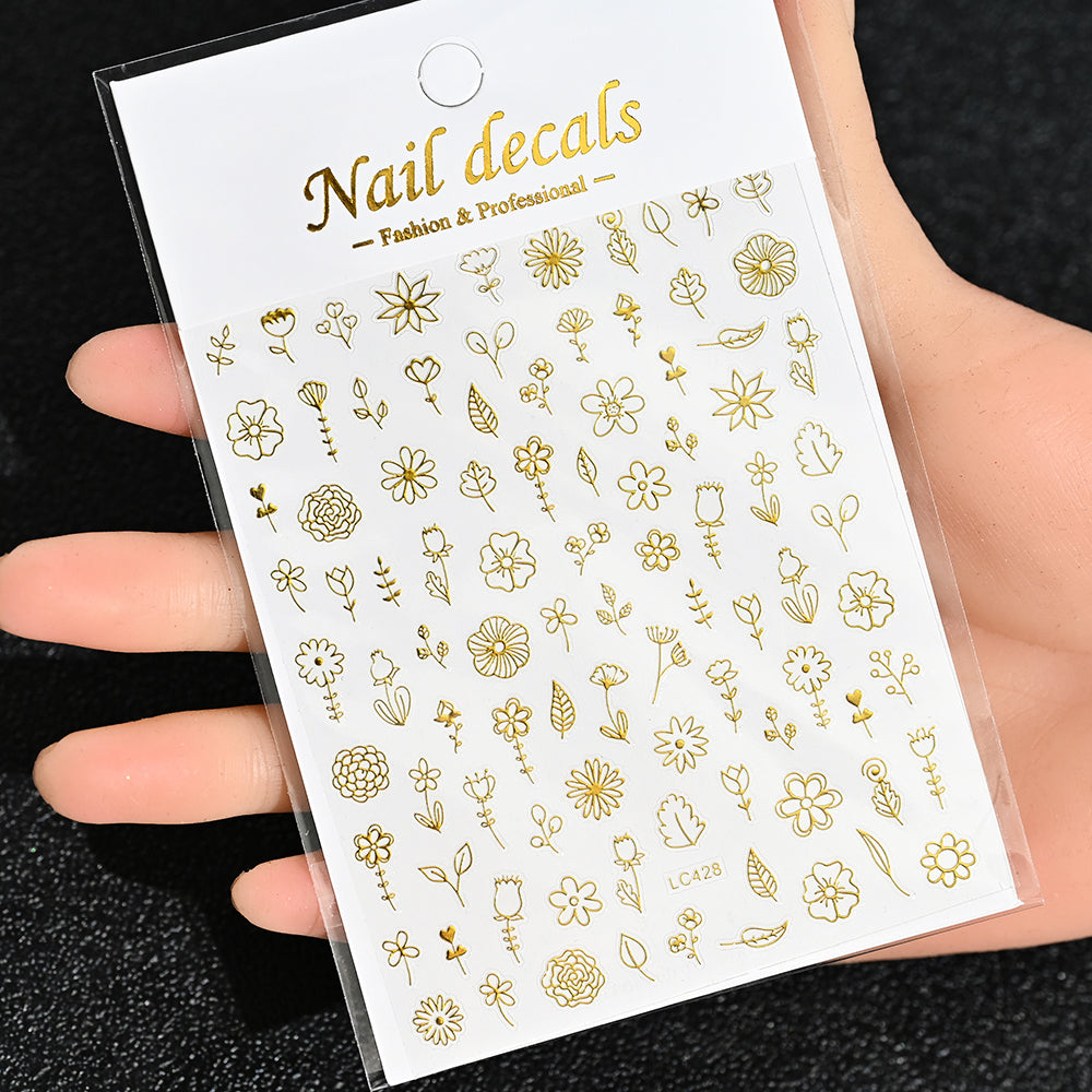 3D Gold Sun Moon Star Nail Art Stickers Celestial Self Adhesive Decals