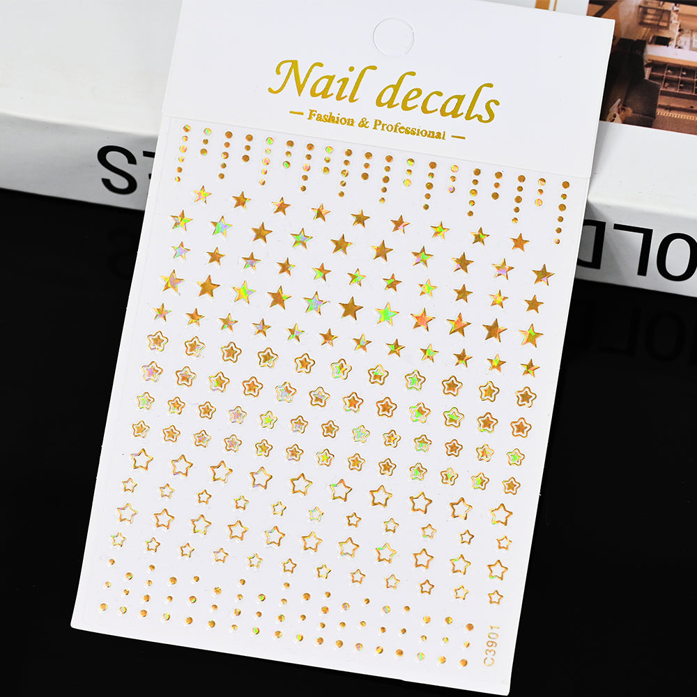 3D Gold Sun Moon Star Nail Art Stickers Celestial Self Adhesive Decals