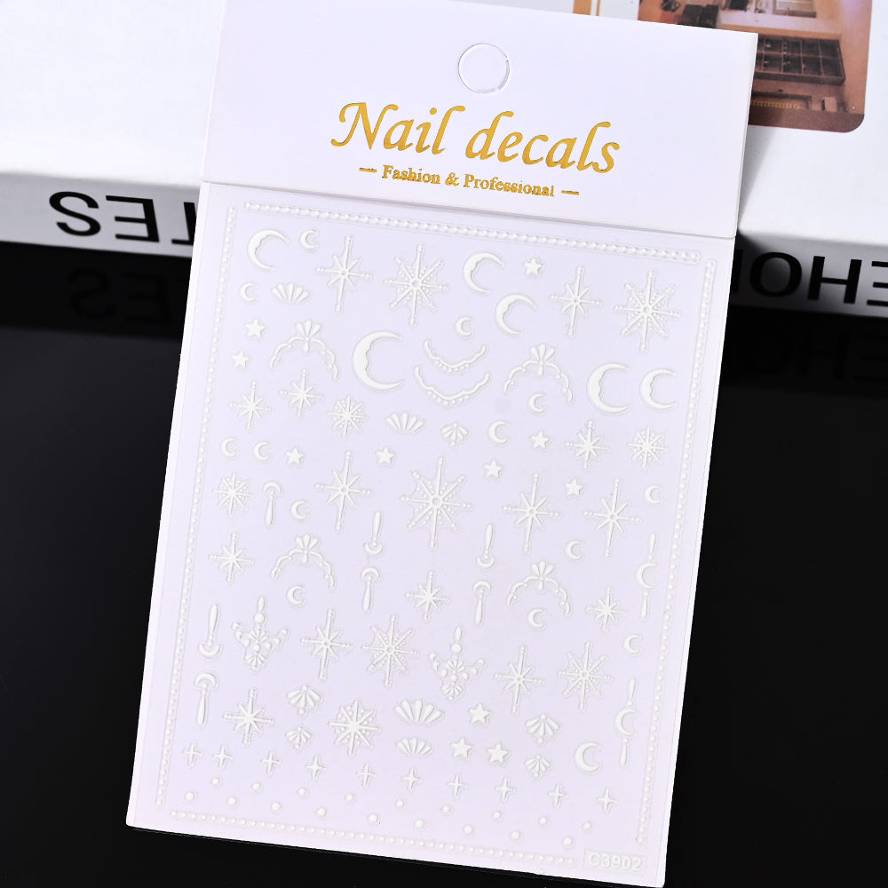 3D Gold Sun Moon Star Nail Art Stickers Celestial Self Adhesive Decals