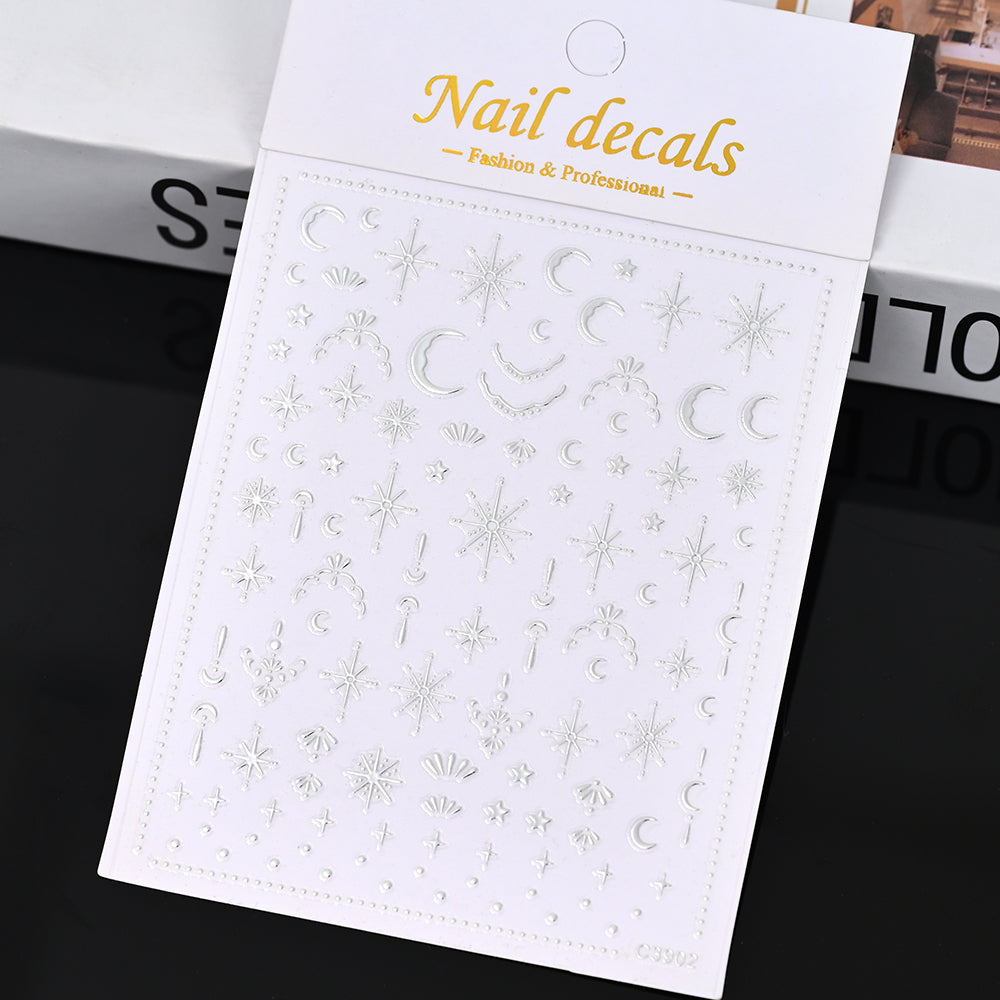 3D Gold Sun Moon Star Nail Art Stickers Celestial Self Adhesive Decals
