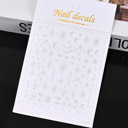 3D Gold Sun Moon Star Nail Art Stickers Celestial Self Adhesive Decals