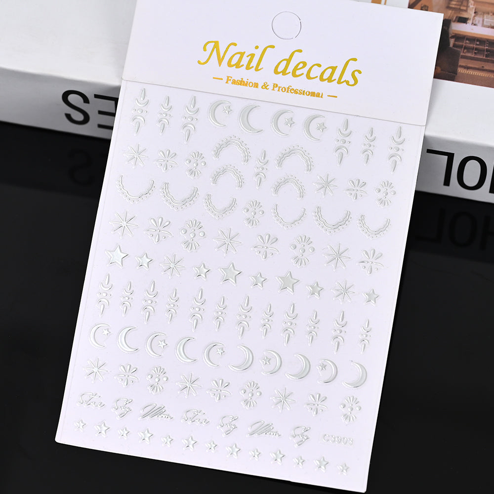 3D Gold Sun Moon Star Nail Art Stickers Celestial Self Adhesive Decals