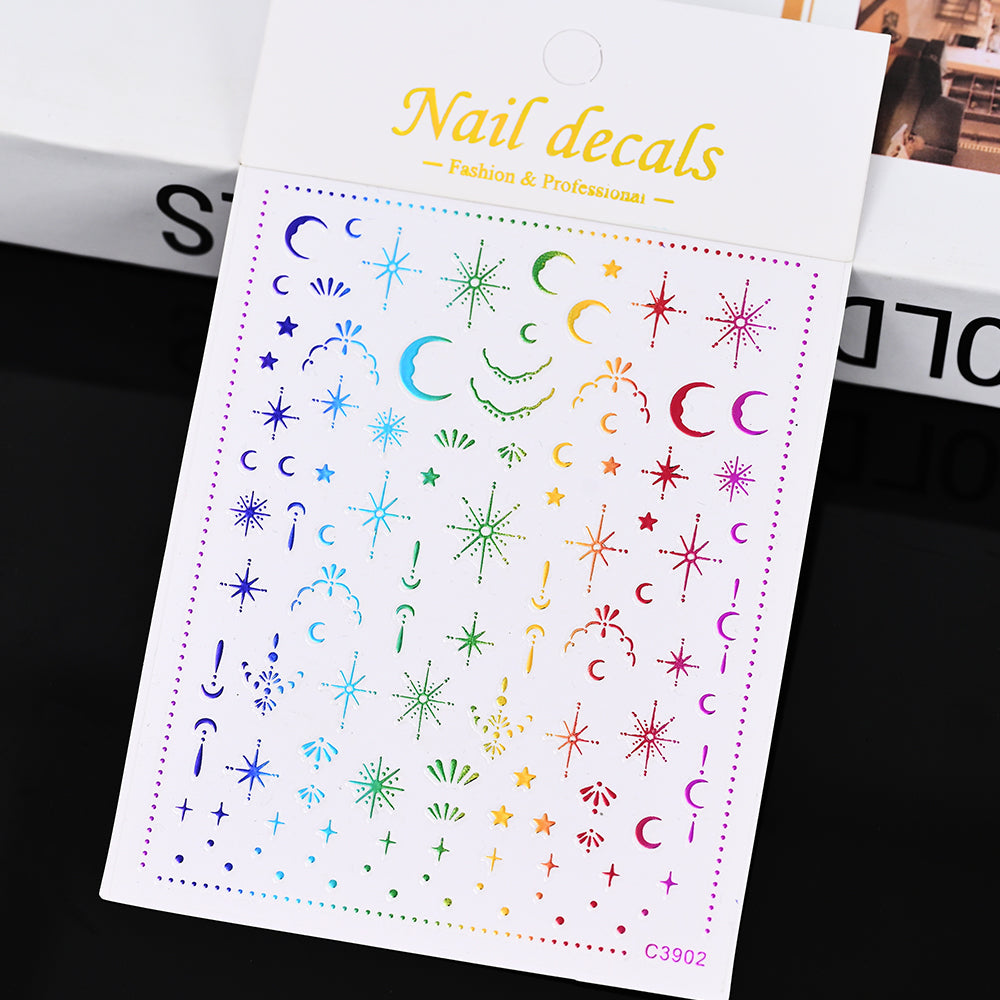 3D Gold Sun Moon Star Nail Art Stickers Celestial Self Adhesive Decals