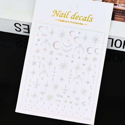 3D Gold Sun Moon Star Nail Art Stickers Celestial Self Adhesive Decals