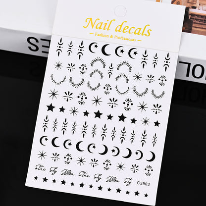 3D Gold Sun Moon Star Nail Art Stickers Celestial Self Adhesive Decals