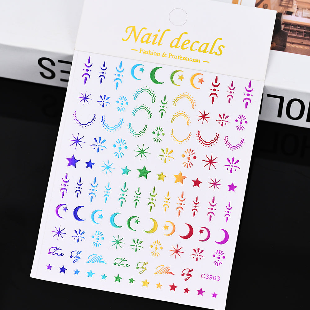 3D Gold Sun Moon Star Nail Art Stickers Celestial Self Adhesive Decals