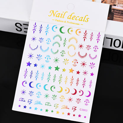 3D Gold Sun Moon Star Nail Art Stickers Celestial Self Adhesive Decals