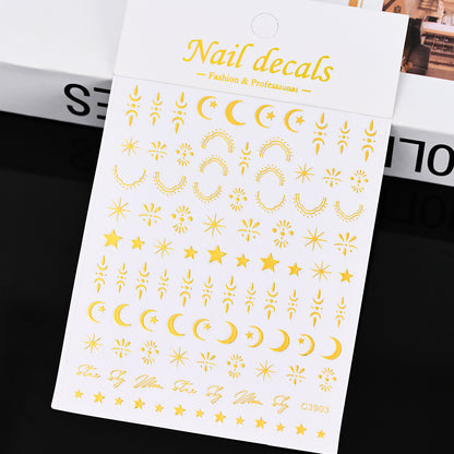3D Gold Sun Moon Star Nail Art Stickers Celestial Self Adhesive Decals
