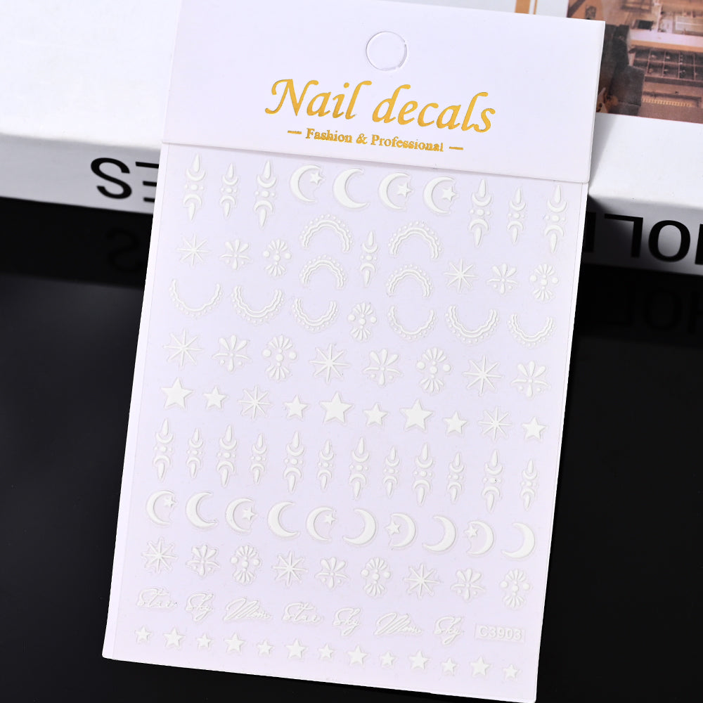 3D Gold Sun Moon Star Nail Art Stickers Celestial Self Adhesive Decals