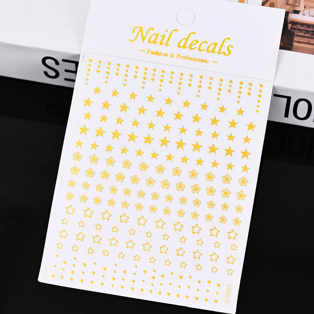 3D Gold Sun Moon Star Nail Art Stickers Celestial Self Adhesive Decals