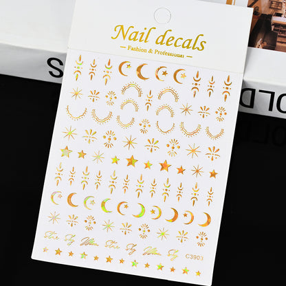 3D Gold Sun Moon Star Nail Art Stickers Celestial Self Adhesive Decals