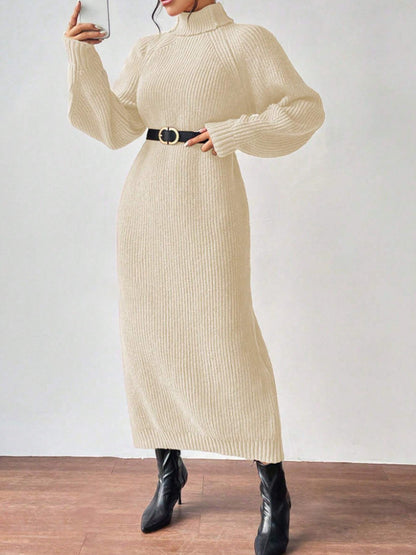 Women Autumn Winter Slouchy Solid Knit Turtleneck Long Sweater Dress, Loose Knit Dress, Ankle Length Party Dresses