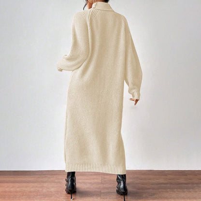 Women Autumn Winter Slouchy Solid Knit Turtleneck Long Sweater Dress, Loose Knit Dress, Ankle Length Party Dresses