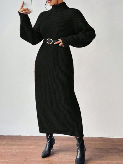 Women Autumn Winter Slouchy Solid Knit Turtleneck Long Sweater Dress, Loose Knit Dress, Ankle Length Party Dresses