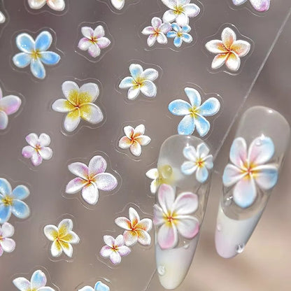 Colourful Frangipani, Bright Lily Flowers Nail Art Stickers, Gradual Petal Vivid Dew Delicate Romantic Manicure Decals
