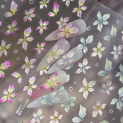 Colourful Frangipani, Bright Lily Flowers Nail Art Stickers, Gradual Petal Vivid Dew Delicate Romantic Manicure Decals