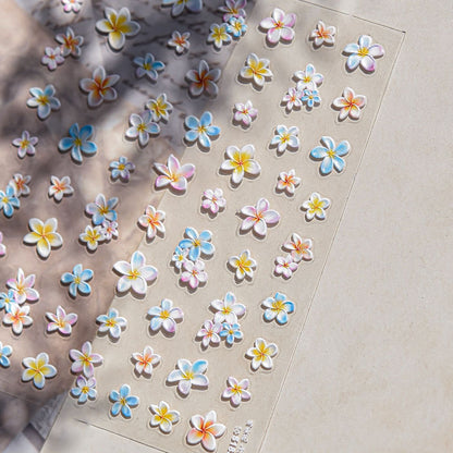 Colourful Frangipani, Bright Lily Flowers Nail Art Stickers, Gradual Petal Vivid Dew Delicate Romantic Manicure Decals
