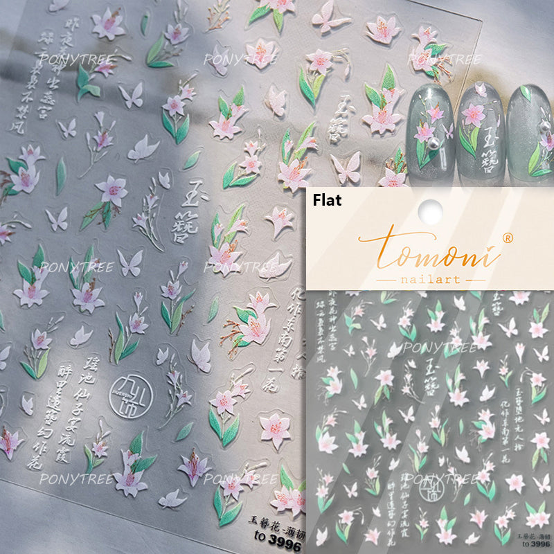 Colourful Frangipani, Bright Lily Flowers Nail Art Stickers, Gradual Petal Vivid Dew Delicate Romantic Manicure Decals
