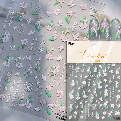 Colourful Frangipani, Bright Lily Flowers Nail Art Stickers, Gradual Petal Vivid Dew Delicate Romantic Manicure Decals