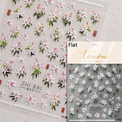 Colourful Frangipani, Bright Lily Flowers Nail Art Stickers, Gradual Petal Vivid Dew Delicate Romantic Manicure Decals