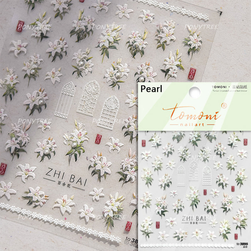 Colourful Frangipani, Bright Lily Flowers Nail Art Stickers, Gradual Petal Vivid Dew Delicate Romantic Manicure Decals