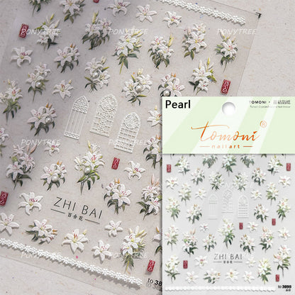 Colourful Frangipani, Bright Lily Flowers Nail Art Stickers, Gradual Petal Vivid Dew Delicate Romantic Manicure Decals
