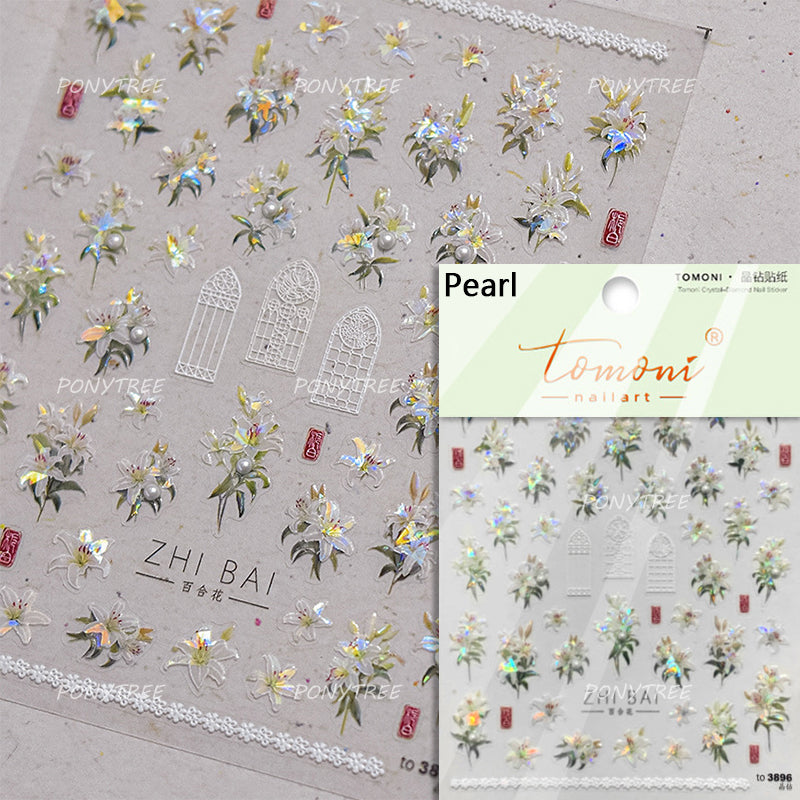 Colourful Frangipani, Bright Lily Flowers Nail Art Stickers, Gradual Petal Vivid Dew Delicate Romantic Manicure Decals