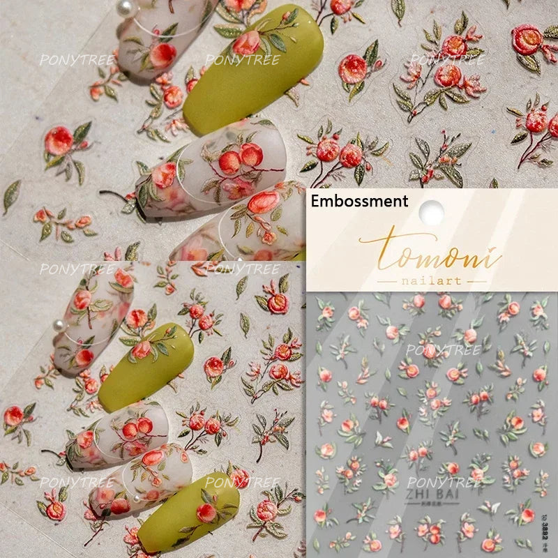 Colourful Frangipani, Bright Lily Flowers Nail Art Stickers, Gradual Petal Vivid Dew Delicate Romantic Manicure Decals