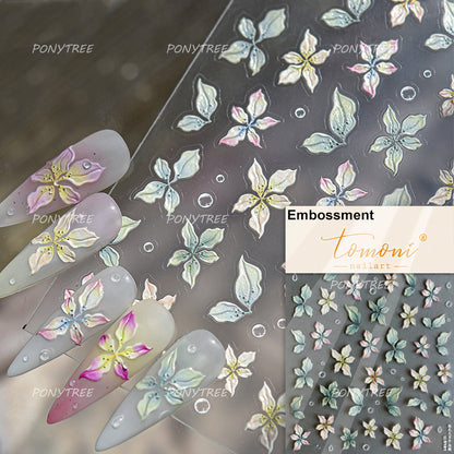 Colourful Frangipani, Bright Lily Flowers Nail Art Stickers, Gradual Petal Vivid Dew Delicate Romantic Manicure Decals