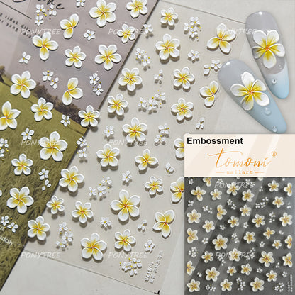 Colourful Frangipani, Bright Lily Flowers Nail Art Stickers, Gradual Petal Vivid Dew Delicate Romantic Manicure Decals